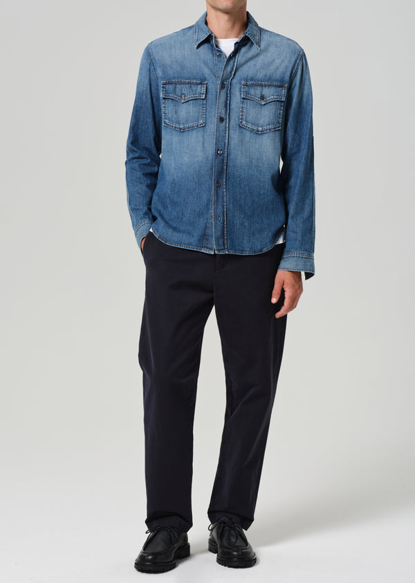 Gold Sign Flat Front Chino In Navy