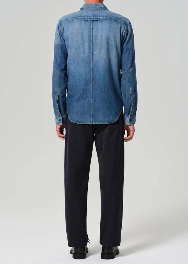 Gold Sign Flat Front Chino In Navy