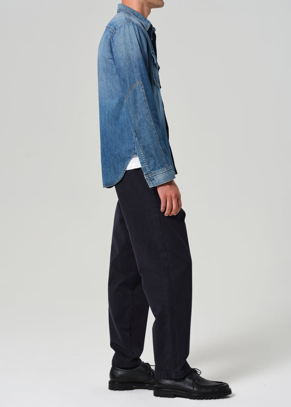 Gold Sign Flat Front Chino In Navy
