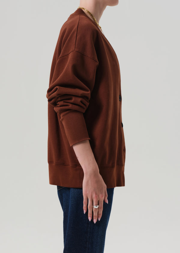 Gold Sign Fleece Cardigan In Chai