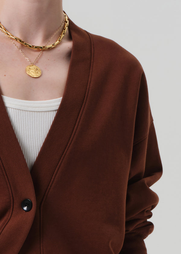 Gold Sign Fleece Cardigan In Chai