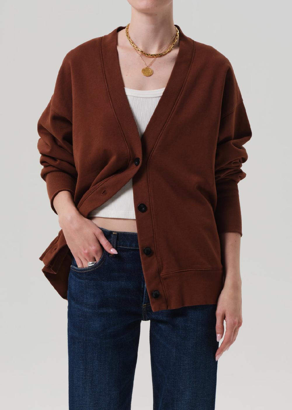 gold sign Fleece Cardigan In Chai