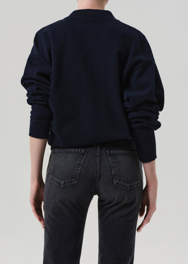 Gold Sign Fleece Cardigan In Navy
