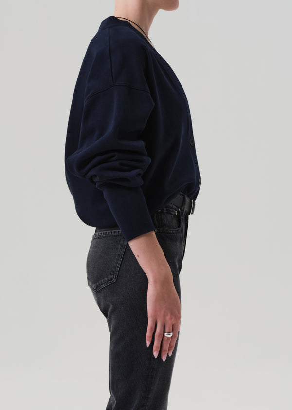 Gold Sign Fleece Cardigan In Navy
