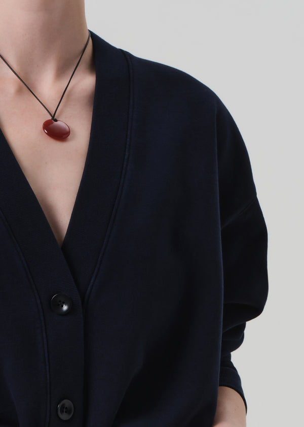 Gold Sign Fleece Cardigan In Navy