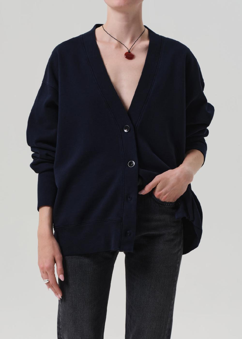 gold sign Fleece Cardigan In Navy