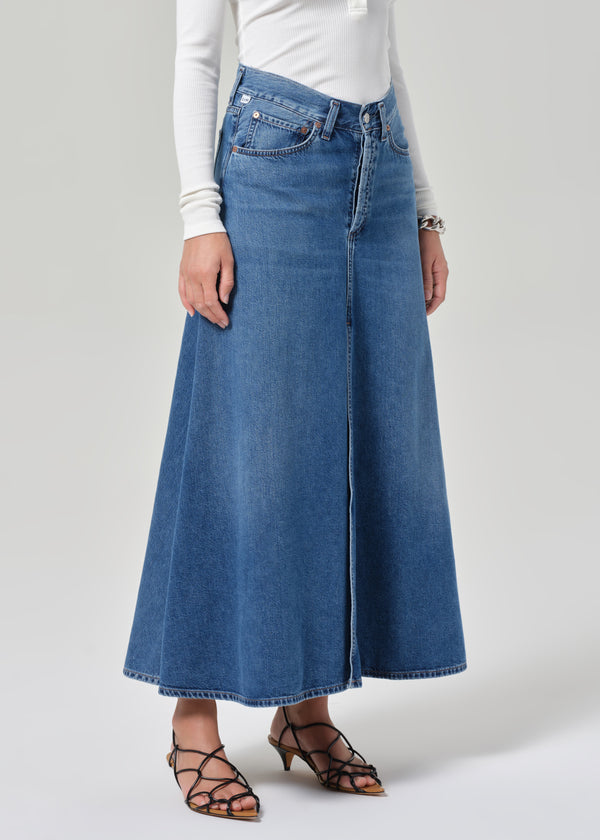 Gold Sign Fluid Maxi Skirt In Beacon
