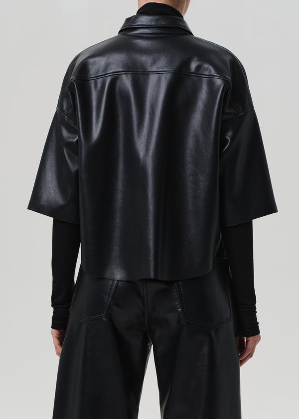 Gold Sign Frances Cropped Cape Button Up In Black