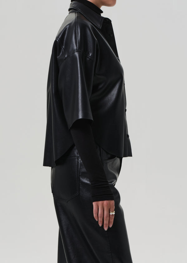 Gold Sign Frances Cropped Cape Button Up In Black