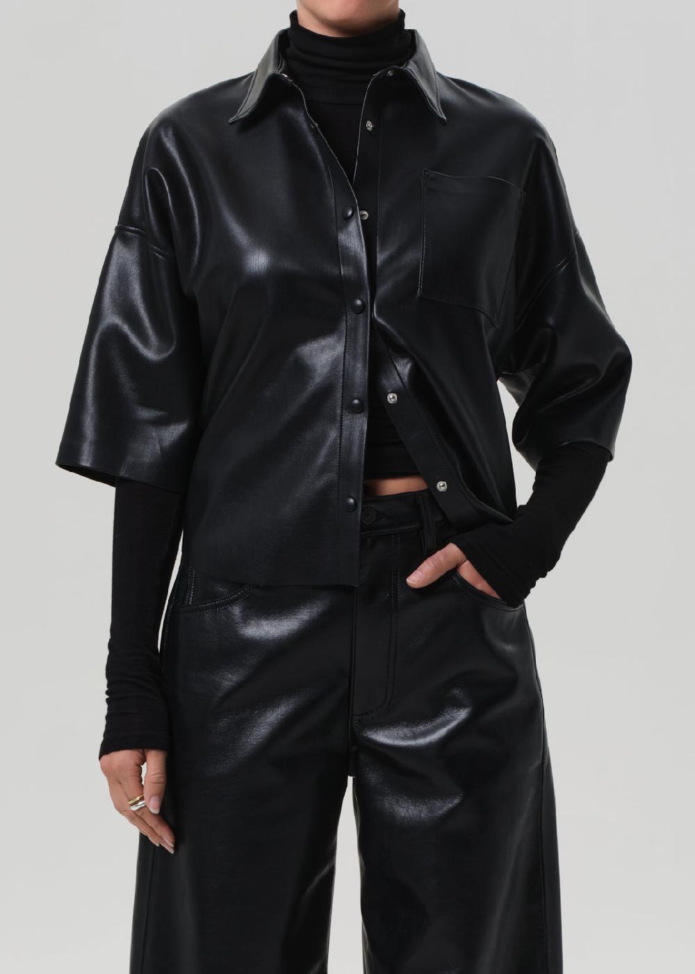 gold sign Frances Cropped Cape Button Up In Black