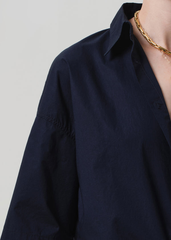 Gold Sign Frances Cropped Cape Button Up In Navy