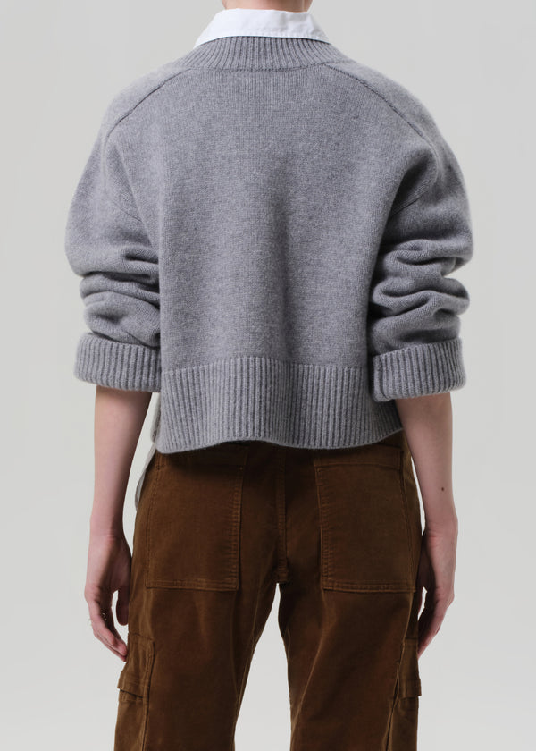 Gold Sign Gazette Puzzle V-Neck In Heather Grey