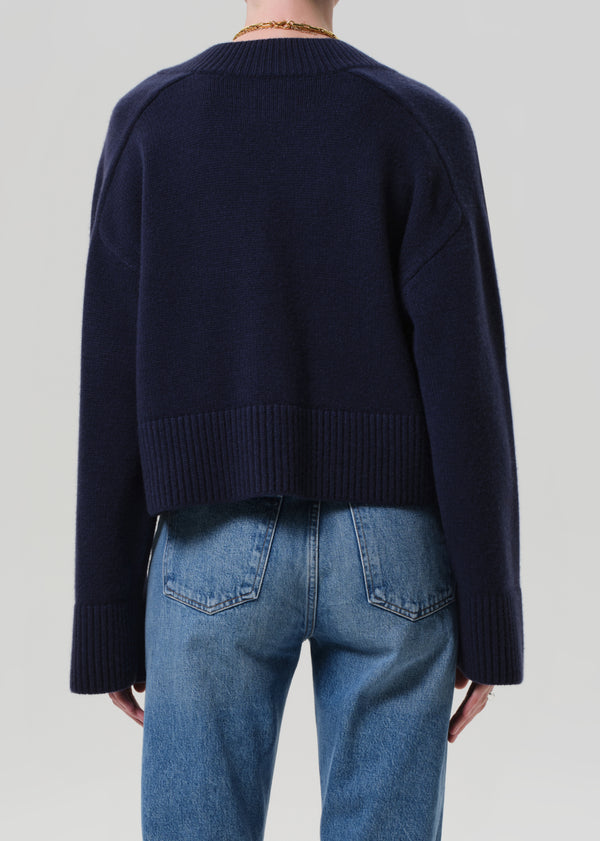 Gold Sign Gazette Puzzle V-Neck In Navy