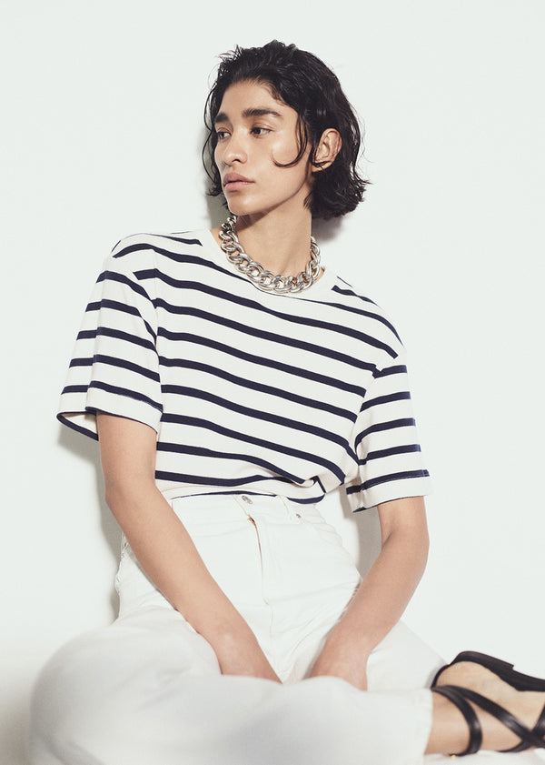 Gold Sign Goldie Tee In Azure Stripe