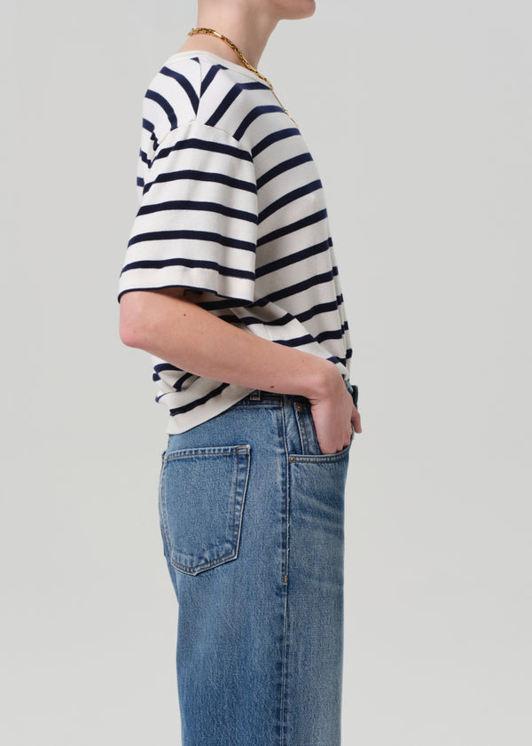 Gold Sign Goldie Tee In Azure Stripe