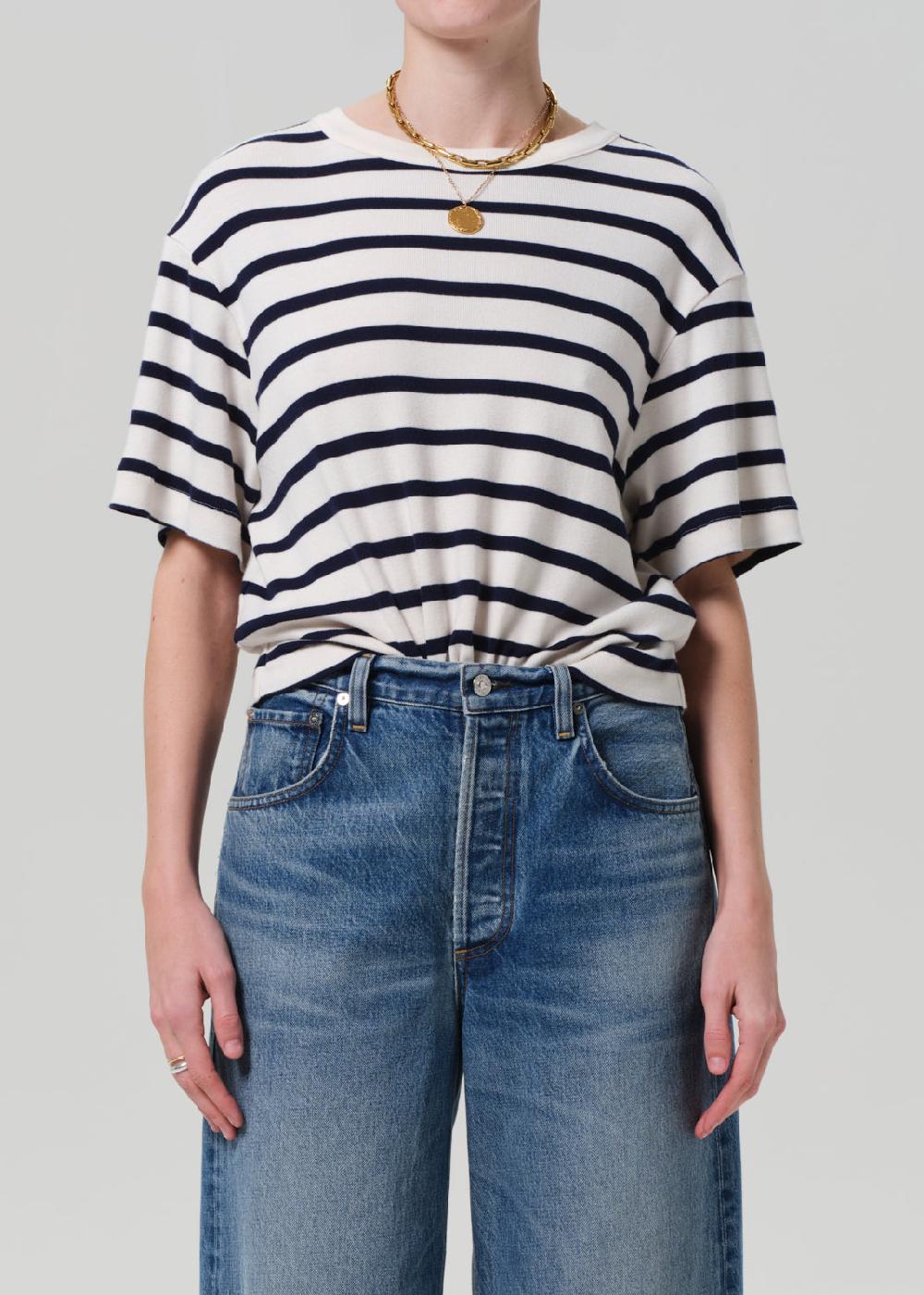 gold sign Goldie Tee In Azure Stripe