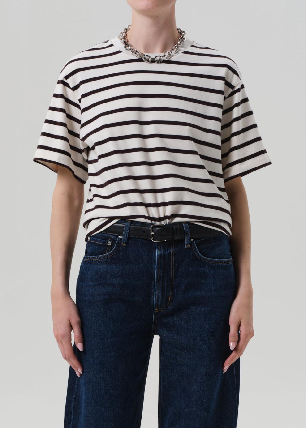 gold sign Goldie Tee In Chocolate Stripe