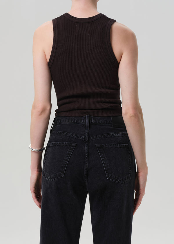 Gold Sign Inez Waffle Tank In Chocolate