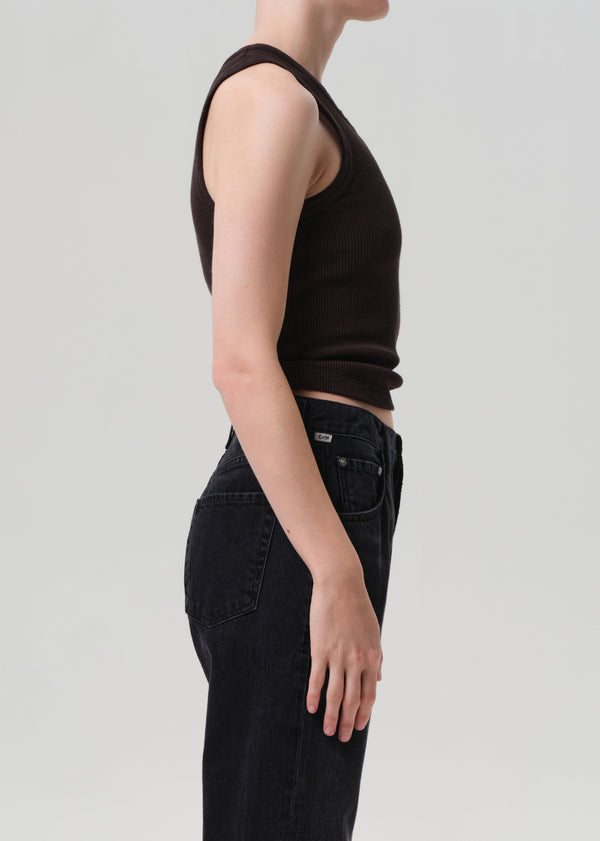 Gold Sign Inez Waffle Tank In Chocolate