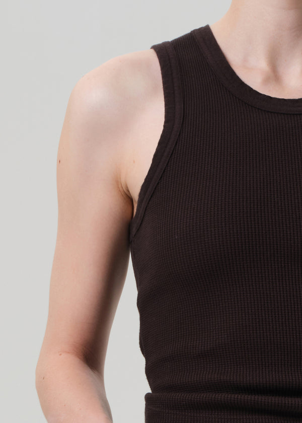 Gold Sign Inez Waffle Tank In Chocolate