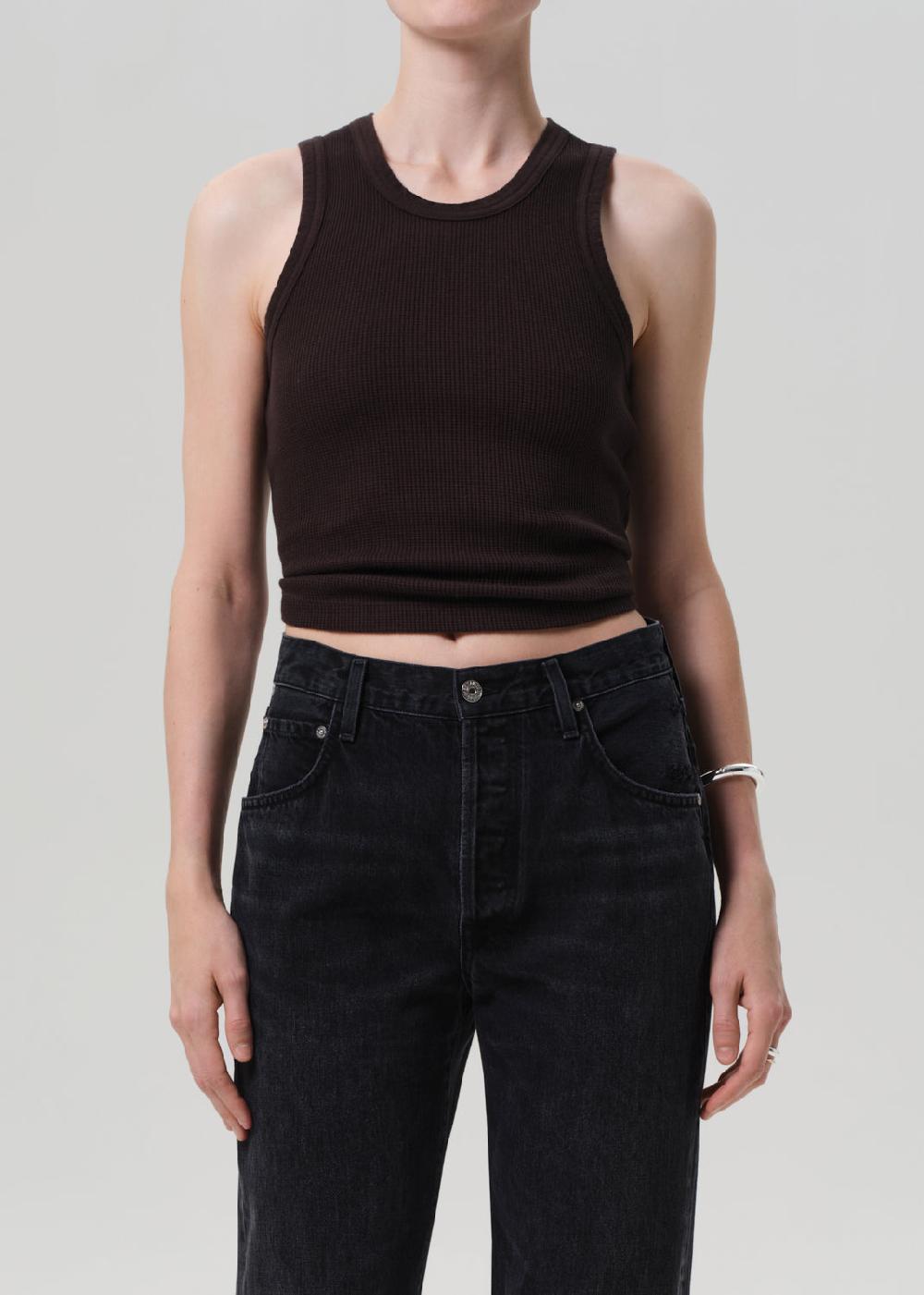 gold sign Inez Waffle Tank In Chocolate