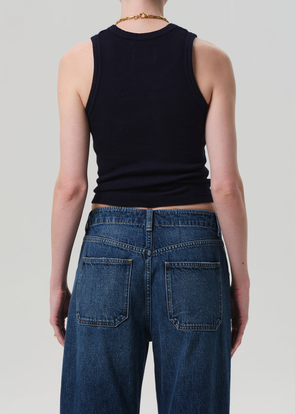 Gold Sign Inez Waffle Tank In Navy