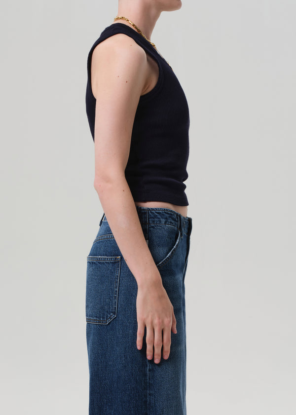 Gold Sign Inez Waffle Tank In Navy