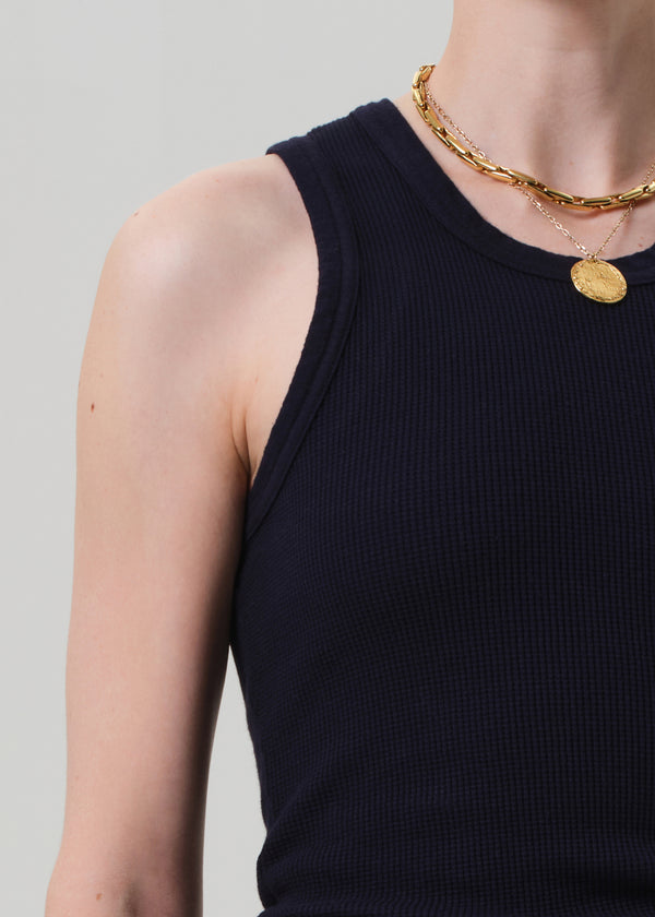 Gold Sign Inez Waffle Tank In Navy