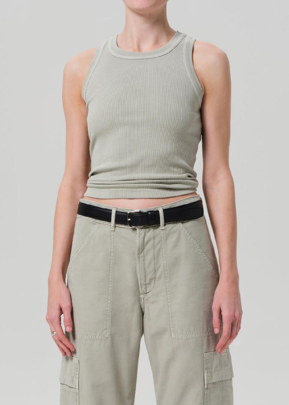 gold sign Isabel Rib Tank In Matcha