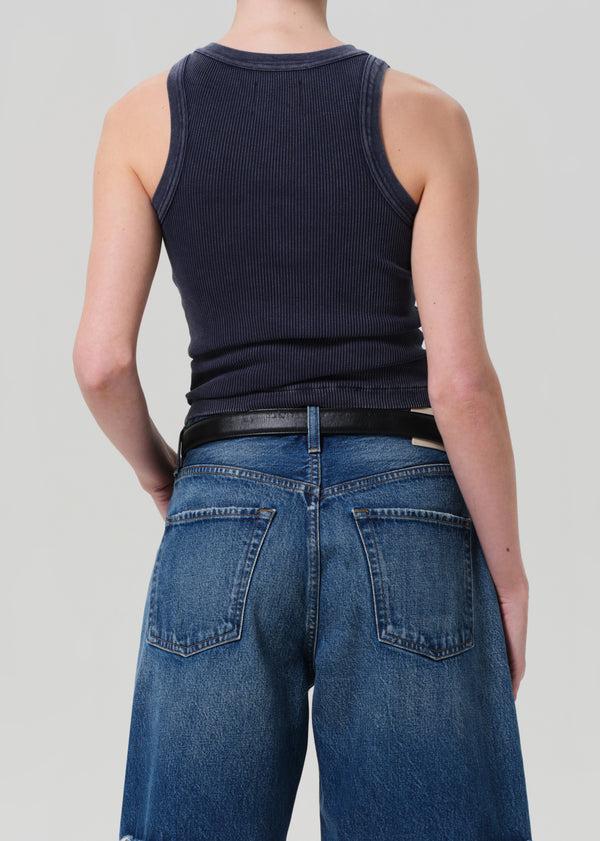 Gold Sign Isabel Rib Tank In Mineral Navy