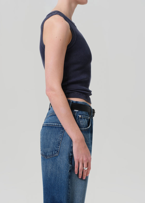 Gold Sign Isabel Rib Tank In Mineral Navy