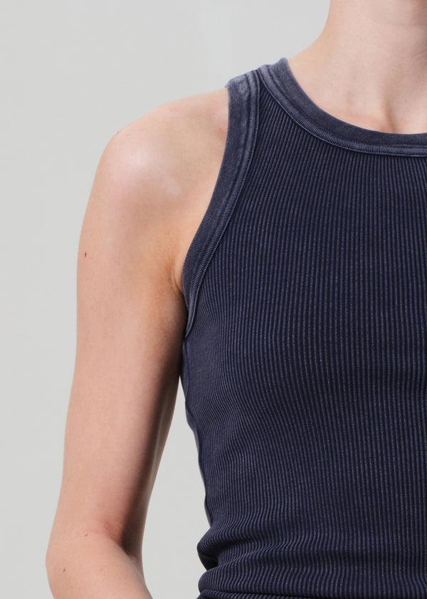 Gold Sign Isabel Rib Tank In Mineral Navy