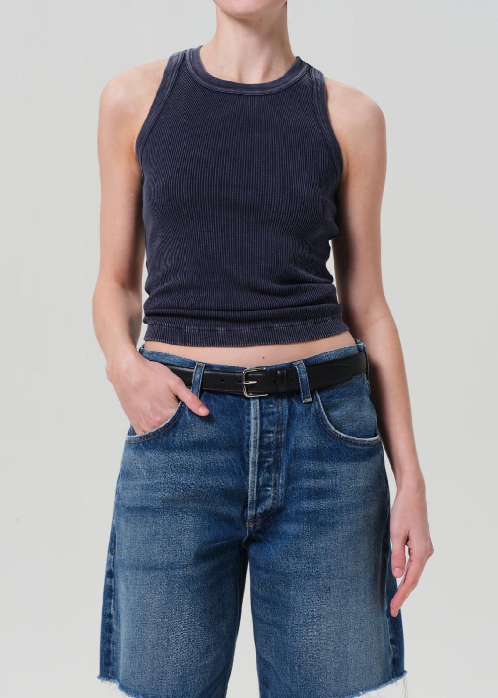 gold sign Isabel Rib Tank In Mineral Navy