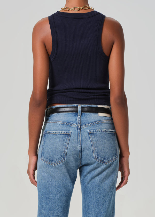 Gold Sign Isabel Rib Tank In Navy