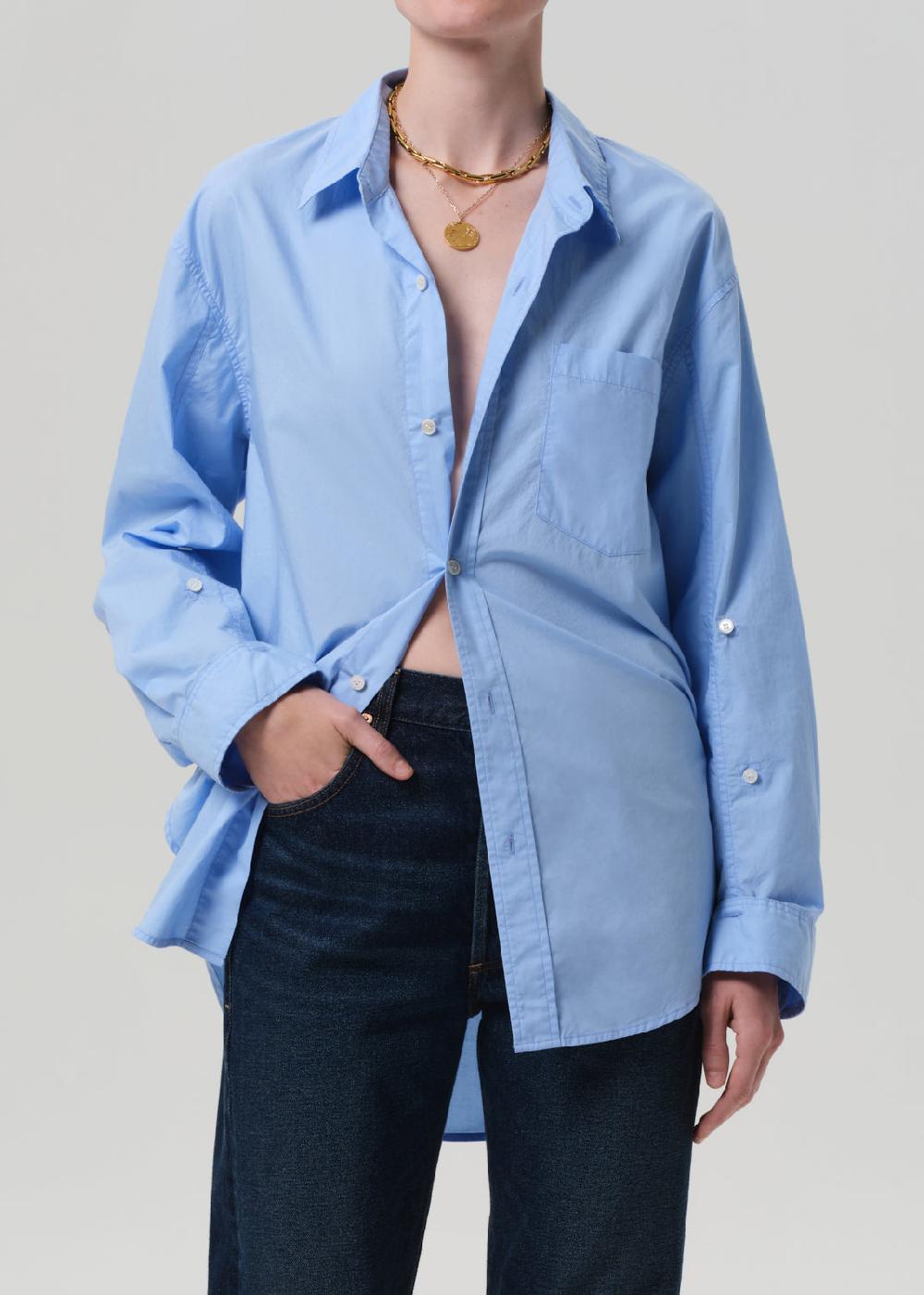 gold sign Kayla Shirt In Banker Blue