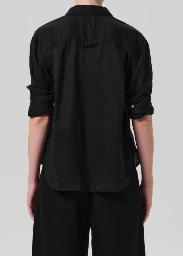 Gold Sign Kayla Shrunken Linen Shirt In Black