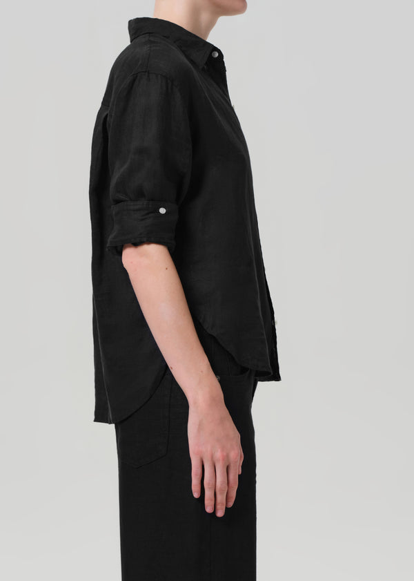 Gold Sign Kayla Shrunken Linen Shirt In Black