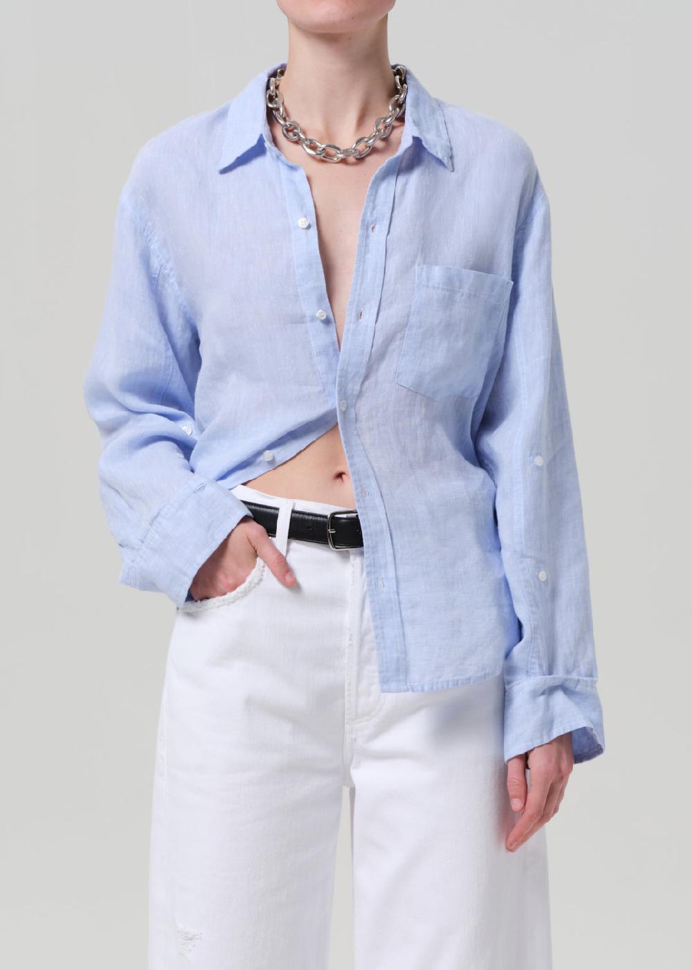 gold sign Kayla Shrunken Linen Shirt In Glint