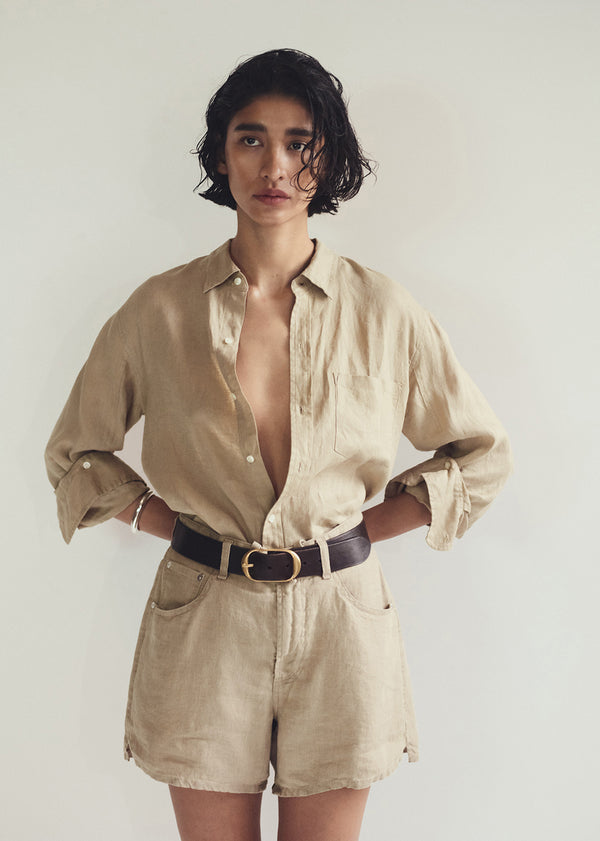 Gold Sign Kayla Shrunken Linen Shirt In Gobi