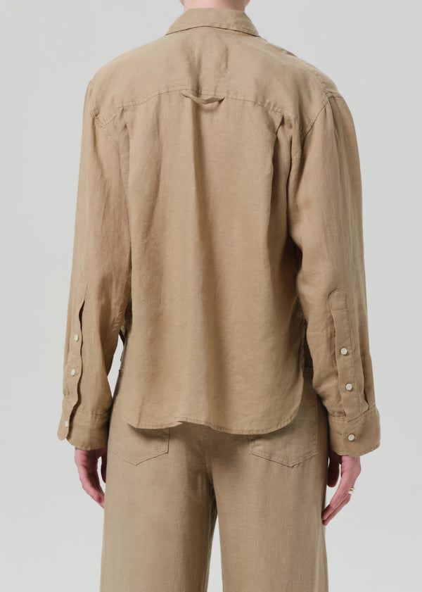 Gold Sign Kayla Shrunken Linen Shirt In Gobi