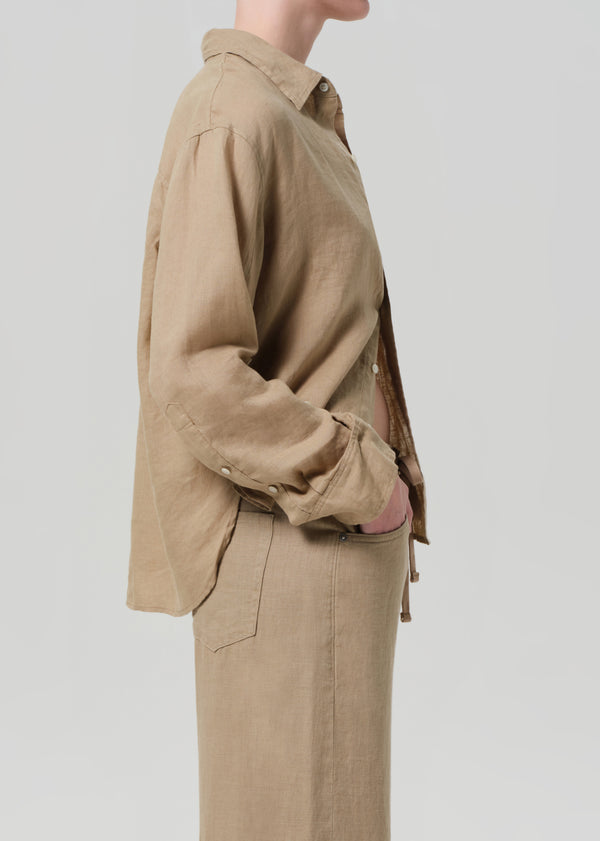 Gold Sign Kayla Shrunken Linen Shirt In Gobi