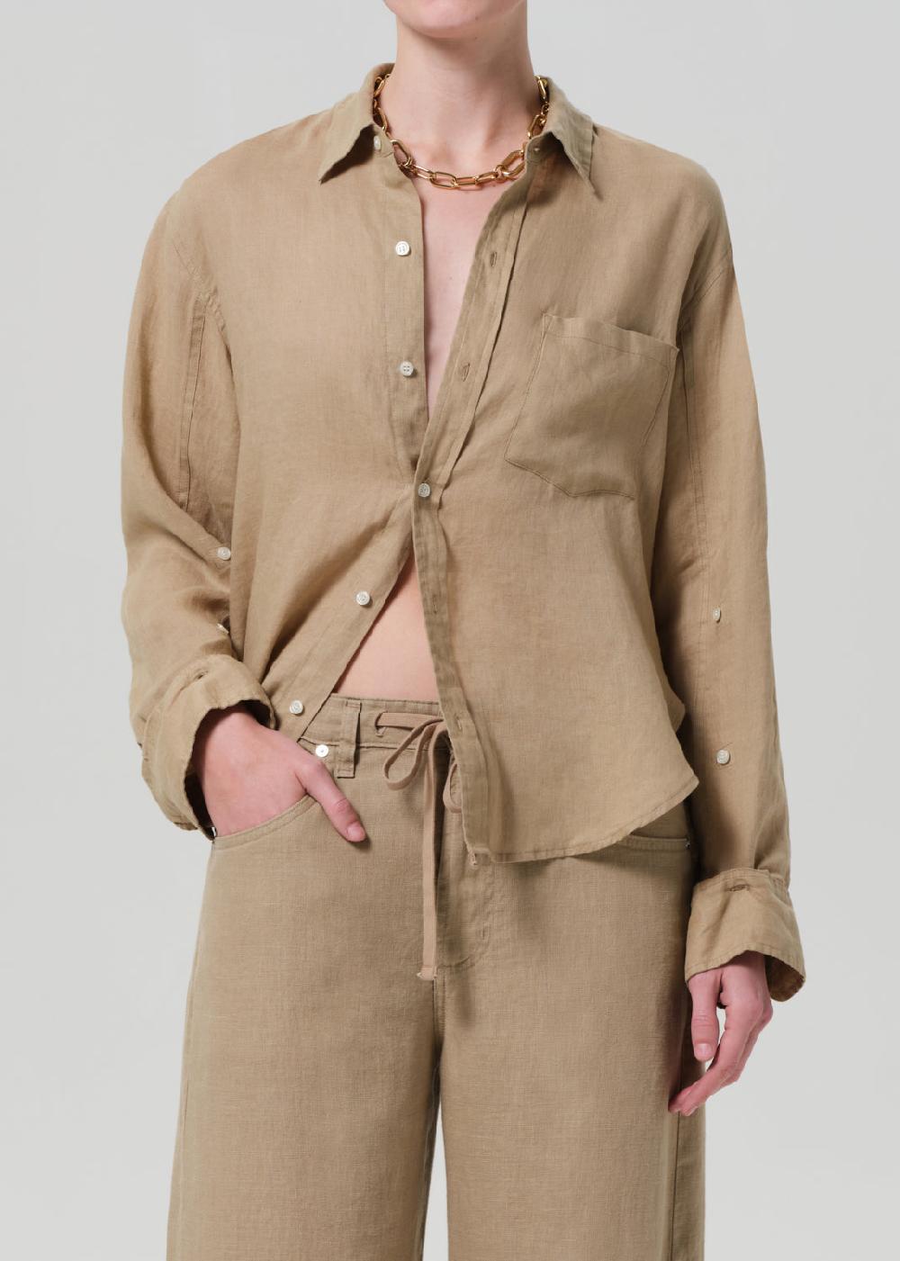 gold sign Kayla Shrunken Linen Shirt In Gobi