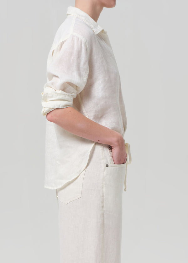 Gold Sign Kayla Shrunken Linen Shirt In Vanilla