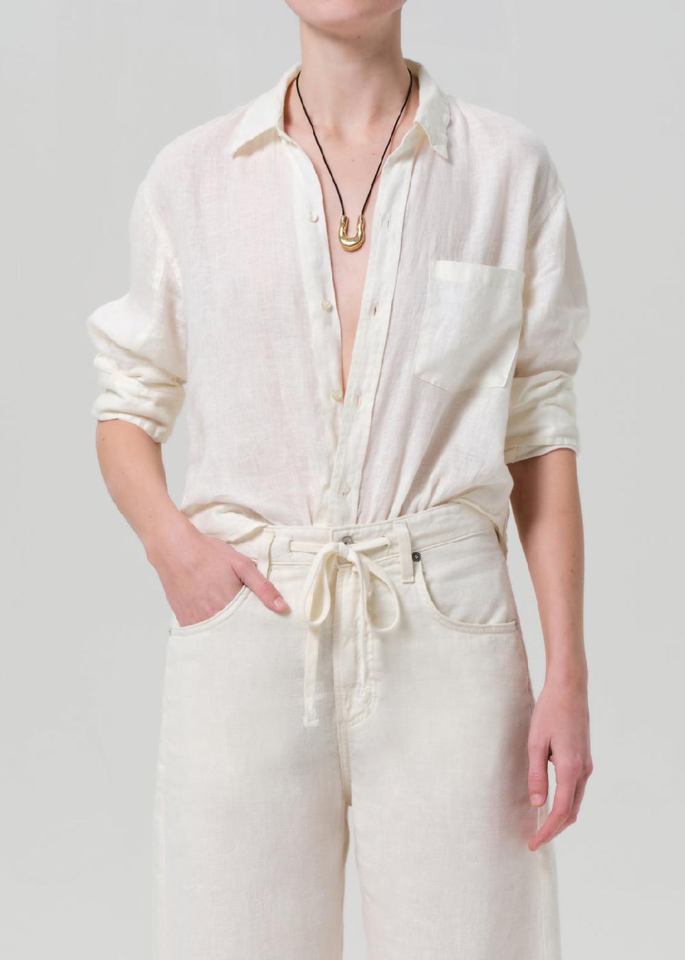gold sign Kayla Shrunken Linen Shirt In Vanilla