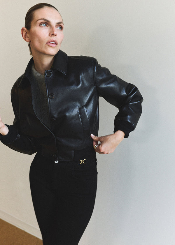 Gold Sign Lola Bomber Recycled Leather In Black