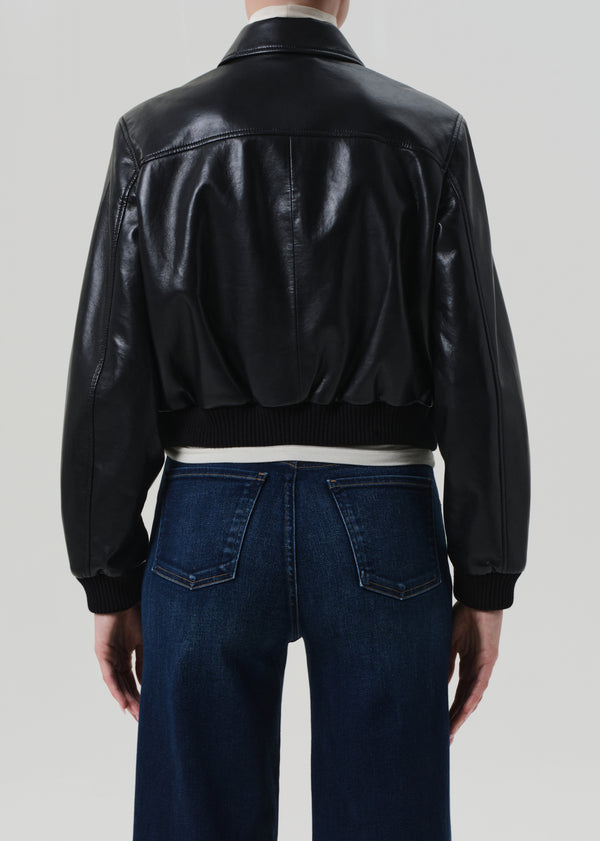 Gold Sign Lola Bomber Recycled Leather In Black