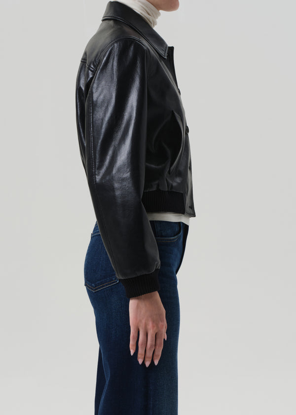 Gold Sign Lola Bomber Recycled Leather In Black