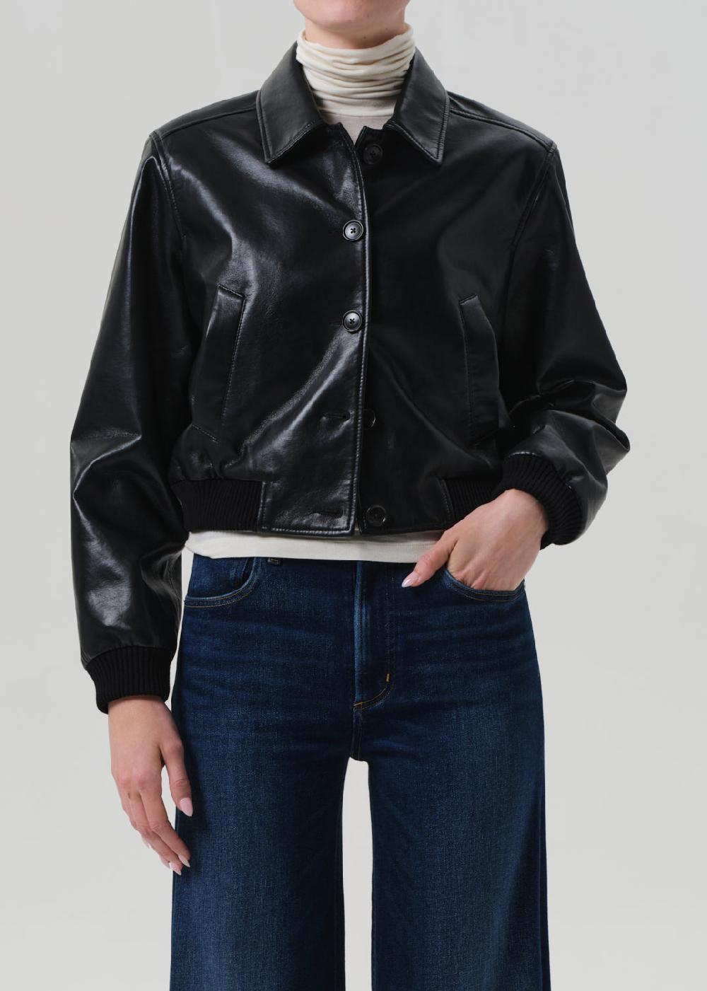 gold sign Lola Bomber Recycled Leather In Black