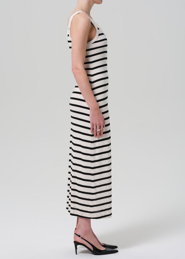 Gold Sign Long Faye Tank Dress In Midnight Stripe