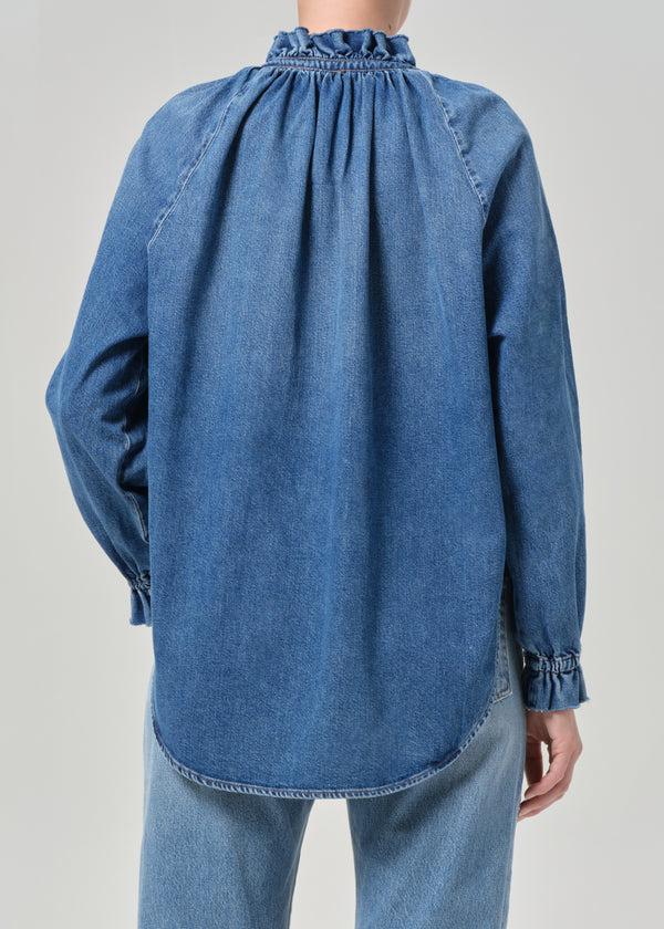 Gold Sign Loretta Ruffle Top In Beacon